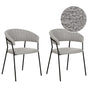 Set of 2 Dining Chairs Grey Boucle Fabric Upholstery Black Metal Legs with Armrests Curved Backrest Modern Contemporary Design Beliani