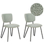 Set of 2 Dining Chairs Light Green Boucle Upholstery Black Metal Legs Armless Curved Backrest Modern Contemporary Design Beliani