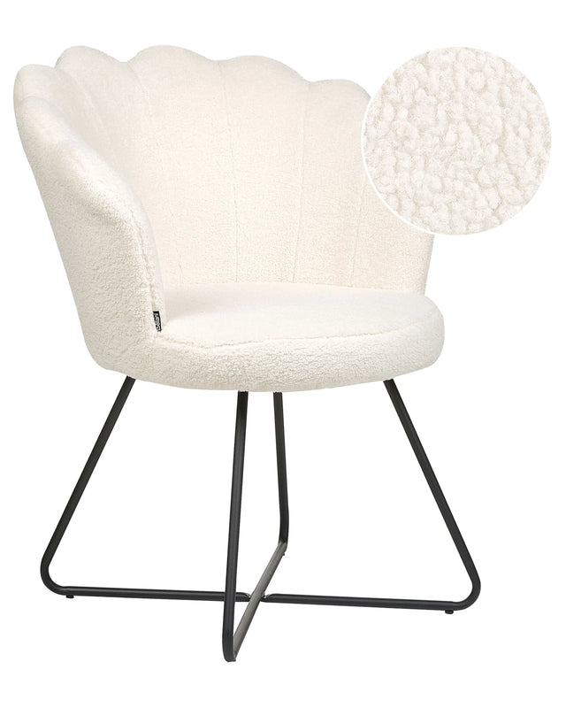 Armless Chair White Boucle Upholstery Shell Back Vintage Classic Design Black Metal Frame Beliani