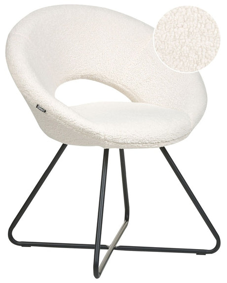 Accent Chair White Boucle Upholstery Armless Black Cross Base Steel Frame Retro Design Beliani