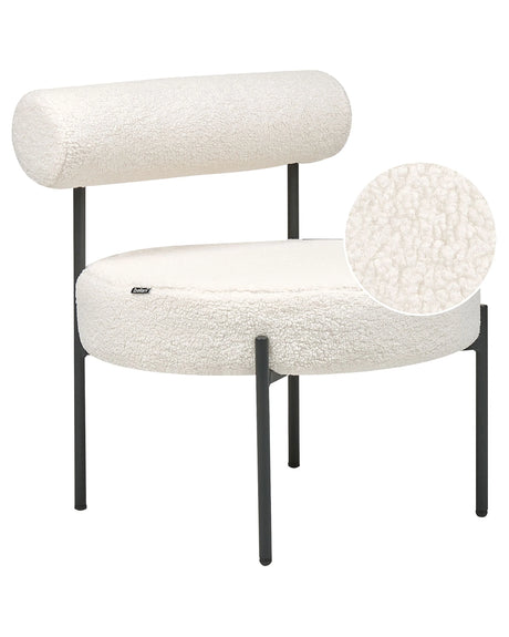 Armless Accent Chair White Boucle Upholstery Round Seat Roll Back Vintage Design Black Metal Frame Beliani