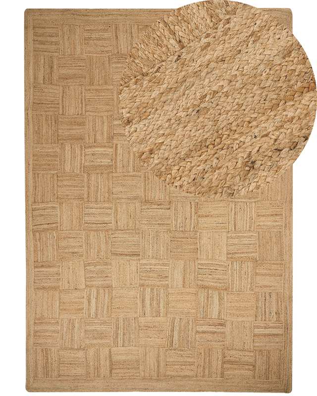 Area Rug Beige Jute 160 x 230 cm Braided Handmade Checked Pattern Natural Boho Style Textile Beliani