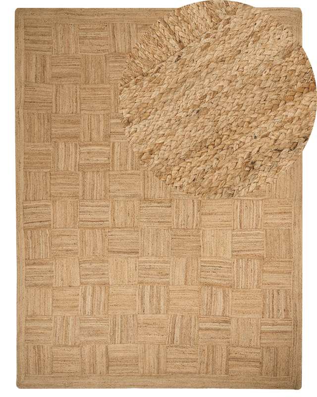 Area Rug Beige Jute 300 x 400 cm Braided Handmade Checked Pattern Natural Boho Style Textile Beliani