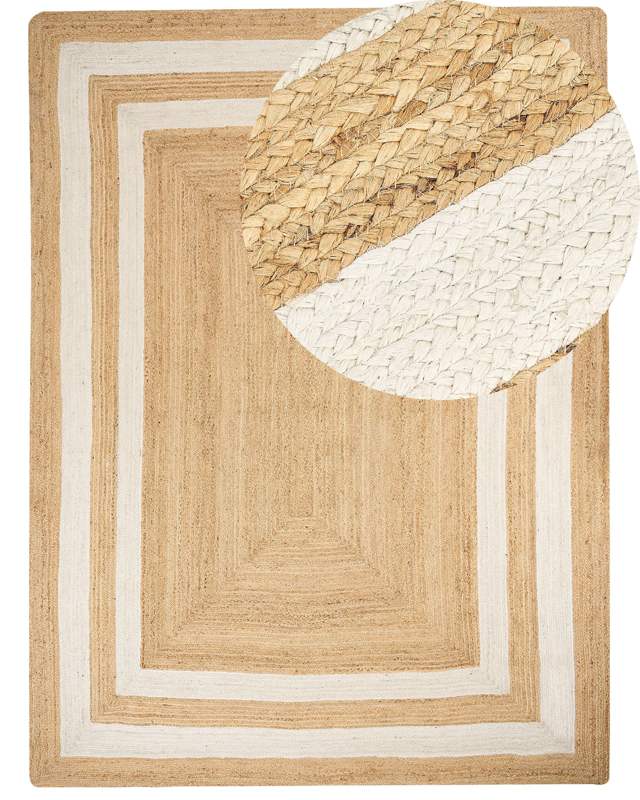 Area Rug Beige Jute 300 x 400 cm Braided Handmade Framed Pattern Natural Boho Style Textile Beliani