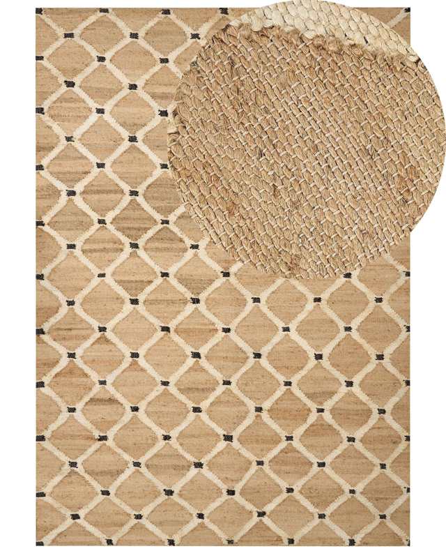 Area Rug Beige Jute 160 x 230 cm Braided Handmade Geometric Pattern Natural Boho Style Textile Beliani