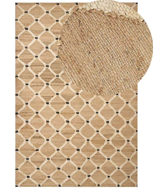 Area Rug Beige Jute 200 x 300 cm Braided Handmade Geometric Pattern Natural Boho Style Textile Beliani