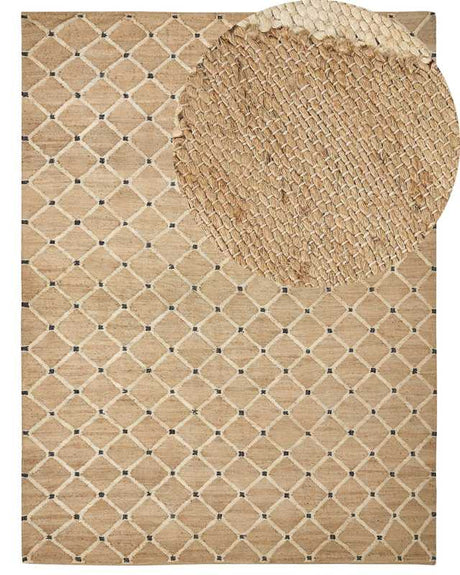 Area Rug Beige Jute 300 x 400 cm Braided Handmade Geometric Pattern Natural Boho Style Textile Beliani