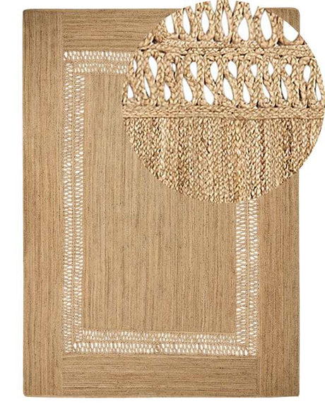 Area Rug Beige Jute 160 x 230 cm Braided Handmade Cut-Out Pattern Natural Boho Style Textile Beliani