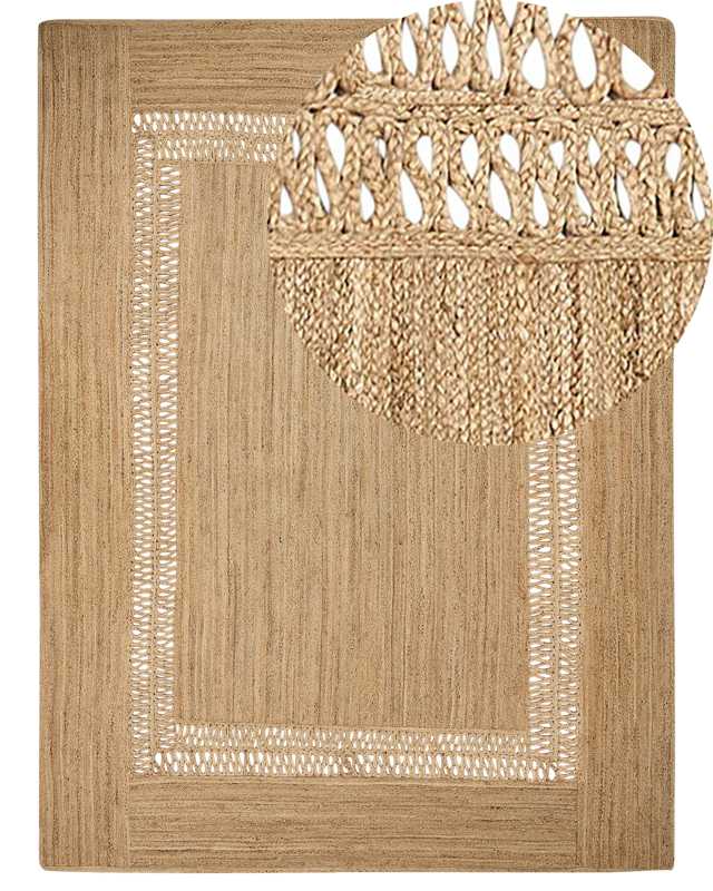 Area Rug Beige Jute 300 x 400 cm Braided Handmade Cut-Out Pattern Natural Boho Style Textile Beliani