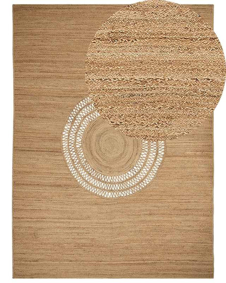 Area Rug Beige Jute 300 x 400 cm Braided Handmade Cut-Out Pattern Natural Boho Style Textile Beliani