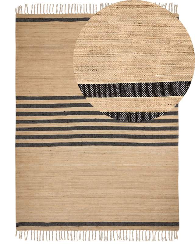 Area Rug Beige Jute 160 x 230 cm Braided Handmade Striped Pattern Natural Boho Style Textile Beliani