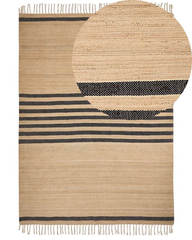 Area Rug Beige Jute 200 x 300 cm Braided Handmade Striped Pattern Natural Boho Style Textile Beliani