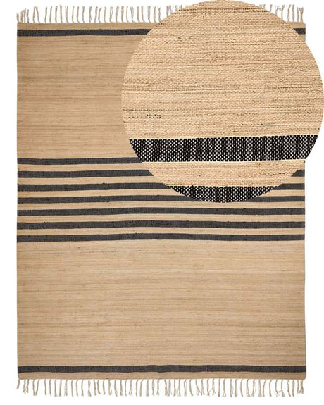 Area Rug Beige Jute 300 x 400 cm Braided Handmade Striped Pattern Natural Boho Style Textile Beliani