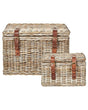 Set of 2 Baskets Natural Rattan with Leather Belts and Lids Handmade Mahogany Frame Boho Style Living Room Bedroom Beliani