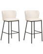 Set of 2 Bar Chairs Off-White Polyester Upholstery Black Metal Legs Armless Stools Curved Backrest Modern Dining Room Kitchen Beliani