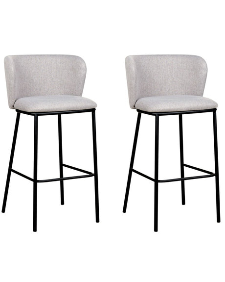 Set of 2 Bar Chairs Grey Polyester Upholstery Black Metal Legs Armless Stools Curved Backrest Modern Dining Room Kitchen Beliani