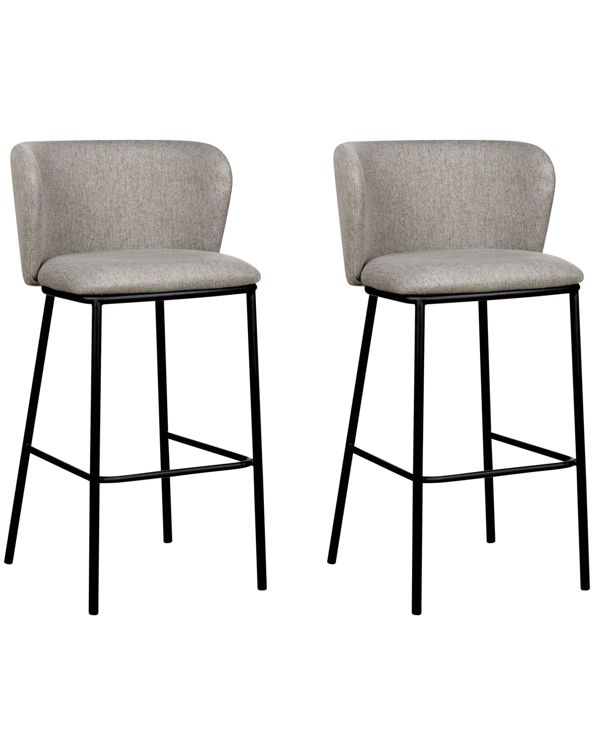 Set of 2 Bar Chairs Grey Polyester Upholstery Black Metal Legs Armless Stools Curved Backrest Modern Dining Room Kitchen Beliani