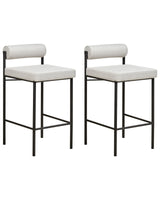 Set of 2 Bar Chairs Light Grey Polyester Upholstery Black Metal Legs Armless Stools Roll Backrest Modern Dining Room Kitchen Beliani