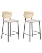 Set of 2 Bar Chairs Light Beige Polyester Upholstery Natural Rattan Viennese Braid Backrest Black Metal Legs Armless Stools Beliani