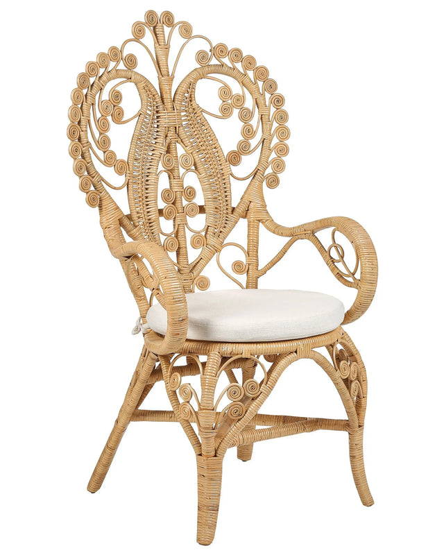 Peacock Chair Beige Natural Rattan Polyester Seat Pad Garden Outdoor Indoor Boho Beliani