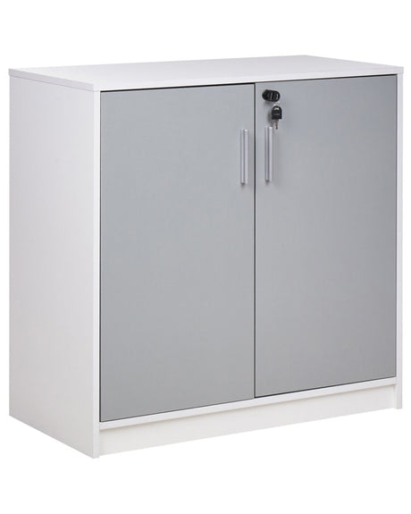 Storage Cabinet Light Grey White Particle Board Locker with 2 Shelves 2 Door Home Office Modern Beliani