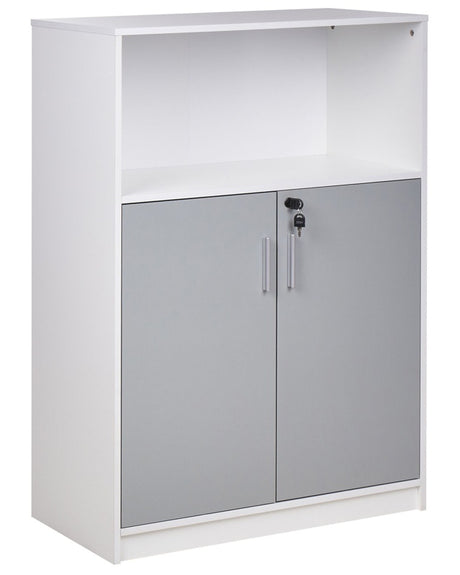 Storage Cabinet Light Grey White Particle Board Locker with Open Shelf 2 Door Home Office Modern Beliani