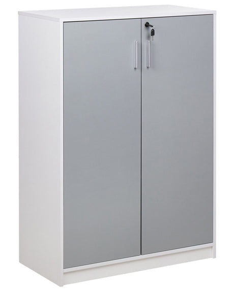 Storage Cabinet Light Grey White Particle Board Locker with 3 Shelves 2 Door Home Office Modern Beliani