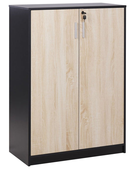 Storage Cabinet Light Wood with Black Particle Board Locker with 3 Shelves 2 Door Home Office Modern Beliani