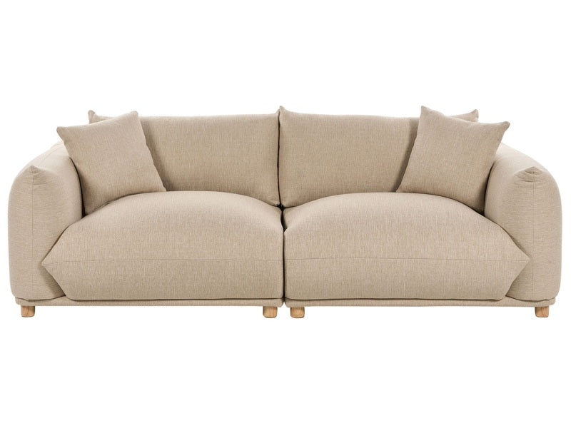 Fabric Sofa Light Beige Polyester Upholstery 3 Seater with Scatter Cushions Living Room Settee Beliani