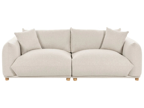 Fabric Sofa Light Beige Polyester Upholstery 3 Seater with Scatter Cushions Living Room Settee Beliani