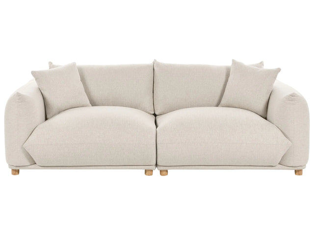 Fabric Sofa Light Beige Polyester Upholstery 3 Seater with Scatter Cushions Living Room Settee Beliani