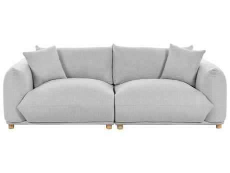 Fabric Sofa Light Grey Polyester Upholstery 3 Seater with Scatter Cushions Living Room Settee Beliani