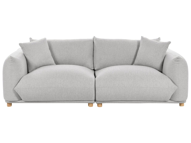 Fabric Sofa Light Grey Polyester Upholstery 3 Seater with Scatter Cushions Living Room Settee Beliani
