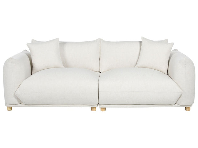 Fabric Sofa OIff-White Polyester Upholstery 3 Seater with Scatter Cushions Living Room Settee Beliani