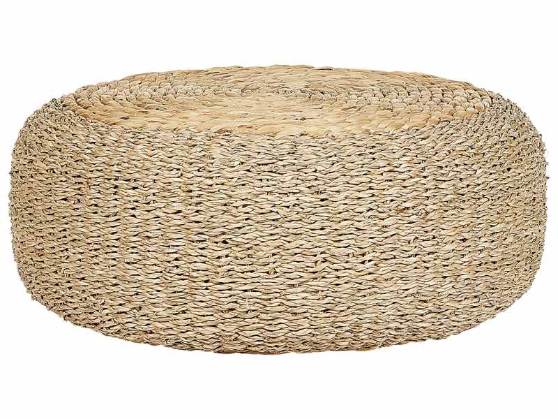 Pouf Light Natural Seagrass Water Hyacinth 50 cm Styrofoam Filling Ottoman Boho Style Beliani