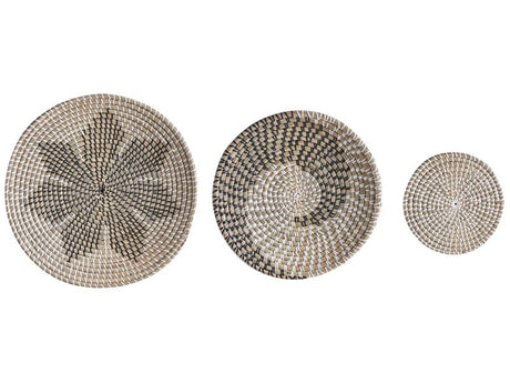 Set of 3 Wall Decor Light Natural Seagrass Decorative Hanging Plates Baskets Handmade African Style Beliani