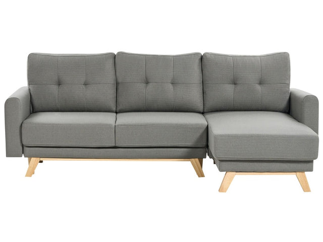 Left Corner Sofa Grey Fabric Upholstered with Sleeper Function Pull Out Cushioned Back Wooden Legs Beliani