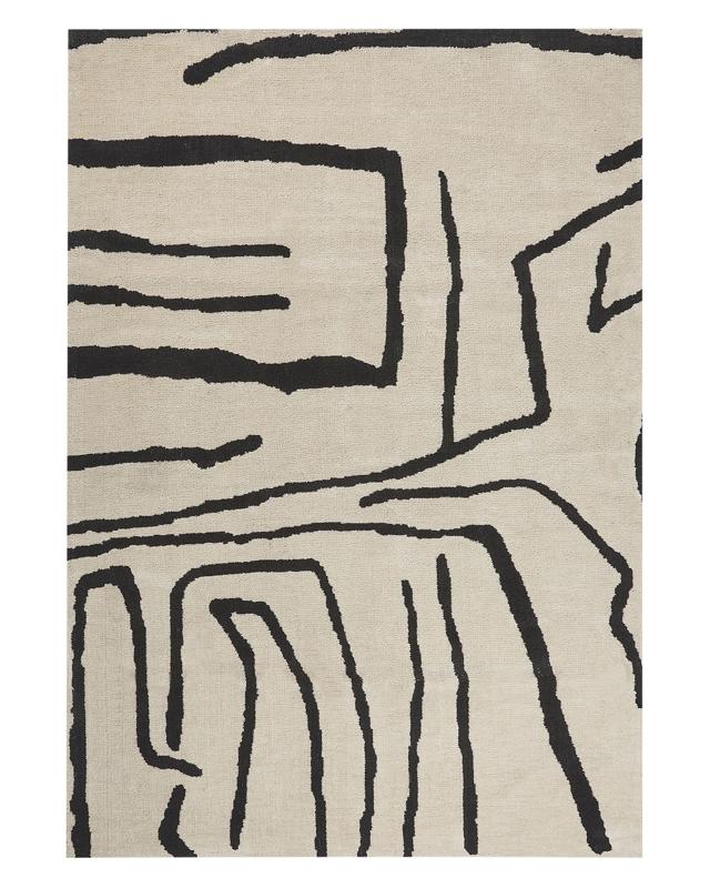 Area Rug Beige Black Polyester 160 x 230 cm Geometric Abstract Pattern Solid Colour Modern Minimalistic Living Room Rug Beliani