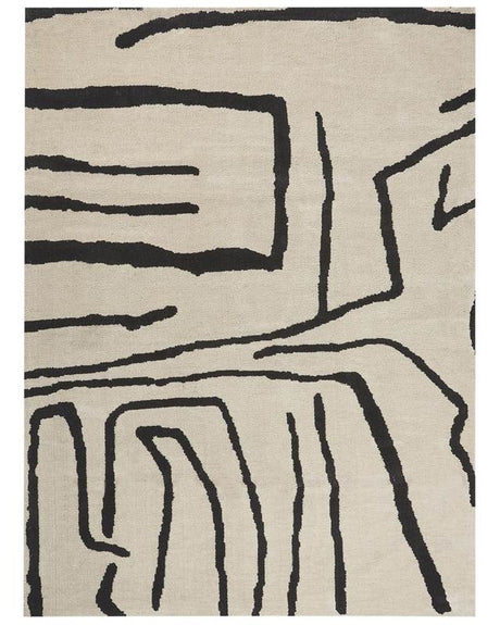 Area Rug Beige Black Polyester 300 x 400 cm Geometric Abstract Pattern Solid Colour Modern Minimalistic Living Room Rug Beliani