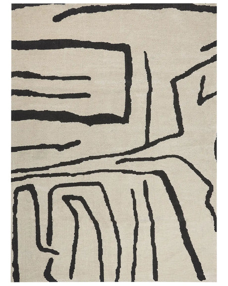 Area Rug Light Beige Black Polyester 300 x 400 cm Geometric Abstract Pattern Solid Colour Modern Minimalistic Living Room Rug Beliani