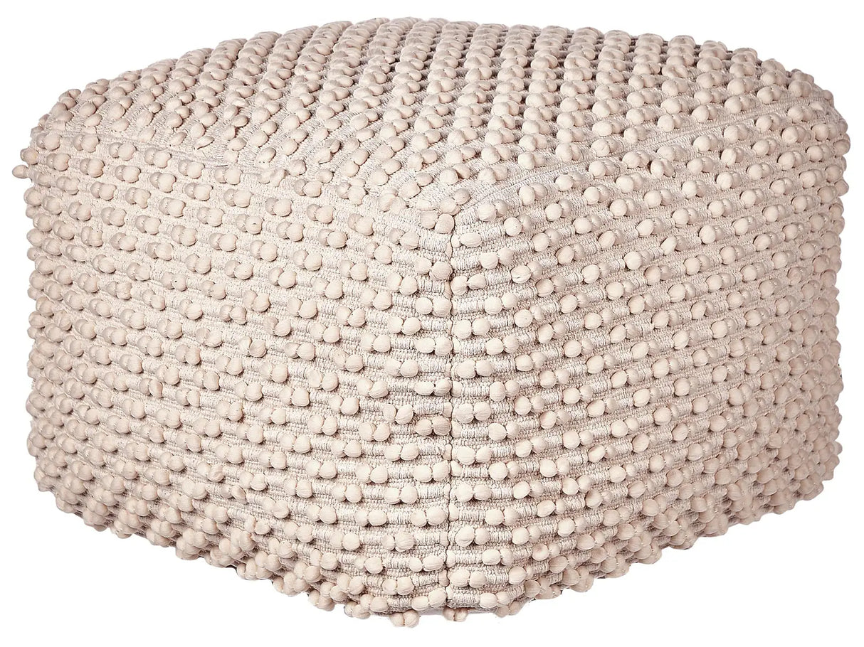 Pouf Ottoman Footstool Taupe Beige 50 x 50 x 35 cm Hand Woven Cotton Beads Filling Square Beliani