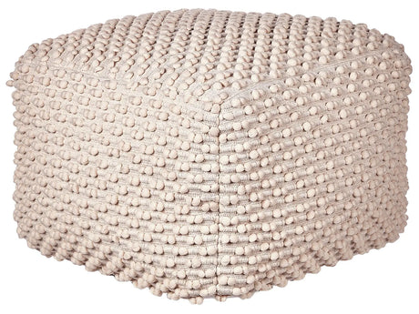 Pouf Ottoman Footstool Taupe Beige 50 x 50 x 35 cm Hand Woven Cotton Beads Filling Square Beliani