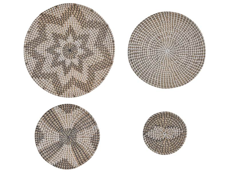 Set of 4 Wall Decor Light Natural Seagrass Decorative Hanging Plates Baskets Handmade African Style Beliani