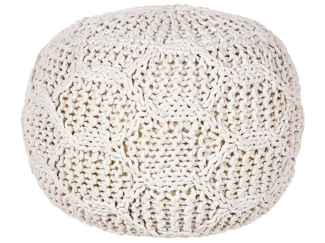 Pouf Ottoman Footstool Light Beige 50 x 50 x 35 cm Handmade Macrame 100% Cotton Beads Filling Round Beliani