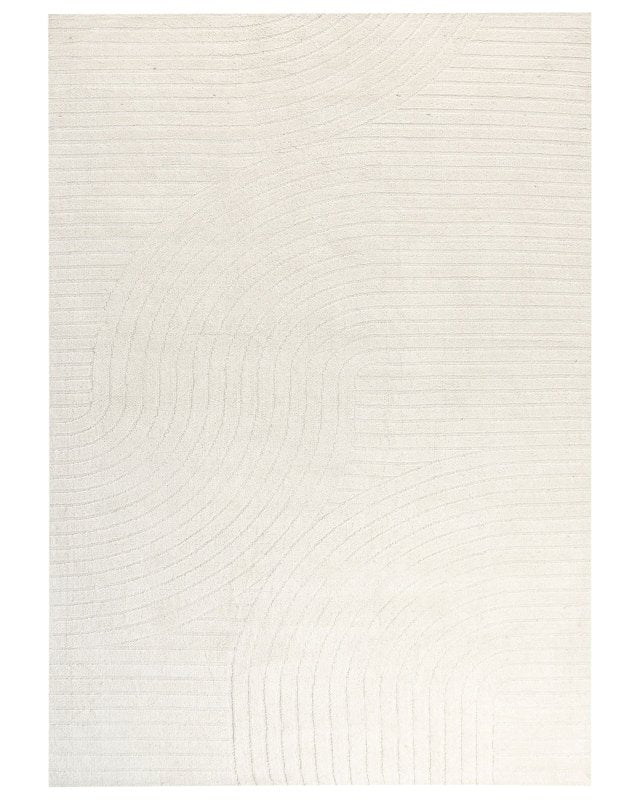 Area Rug Beige Wool 200 x 300 cm Abstract Pattern Motif Carved Living Room Bedroom Modern Minimalist Design Beliani