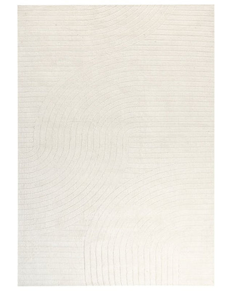 Area Rug Beige Wool 200 x 300 cm Abstract Pattern Motif Carved Living Room Bedroom Modern Minimalist Design Beliani