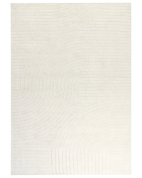 Area Rug Beige Wool 200 x 300 cm Abstract Pattern Motif Carved Living Room Bedroom Modern Minimalist Design Beliani