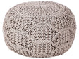 Pouf Ottoman Footstool Taupe Beige 50 x 50 x 35 cm Handmade Macrame 100% Cotton Beads Filling Round Beliani