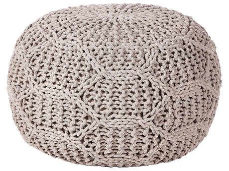 Pouf Ottoman Footstool Taupe Beige 50 x 50 x 35 cm Handmade Macrame 100% Cotton Beads Filling Round Beliani
