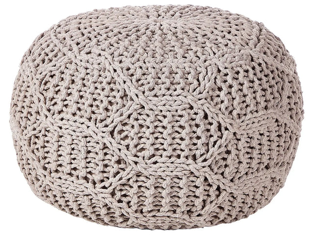 Pouf Ottoman Footstool Taupe Beige 50 x 50 x 35 cm Handmade Macrame 100% Cotton Beads Filling Round Beliani